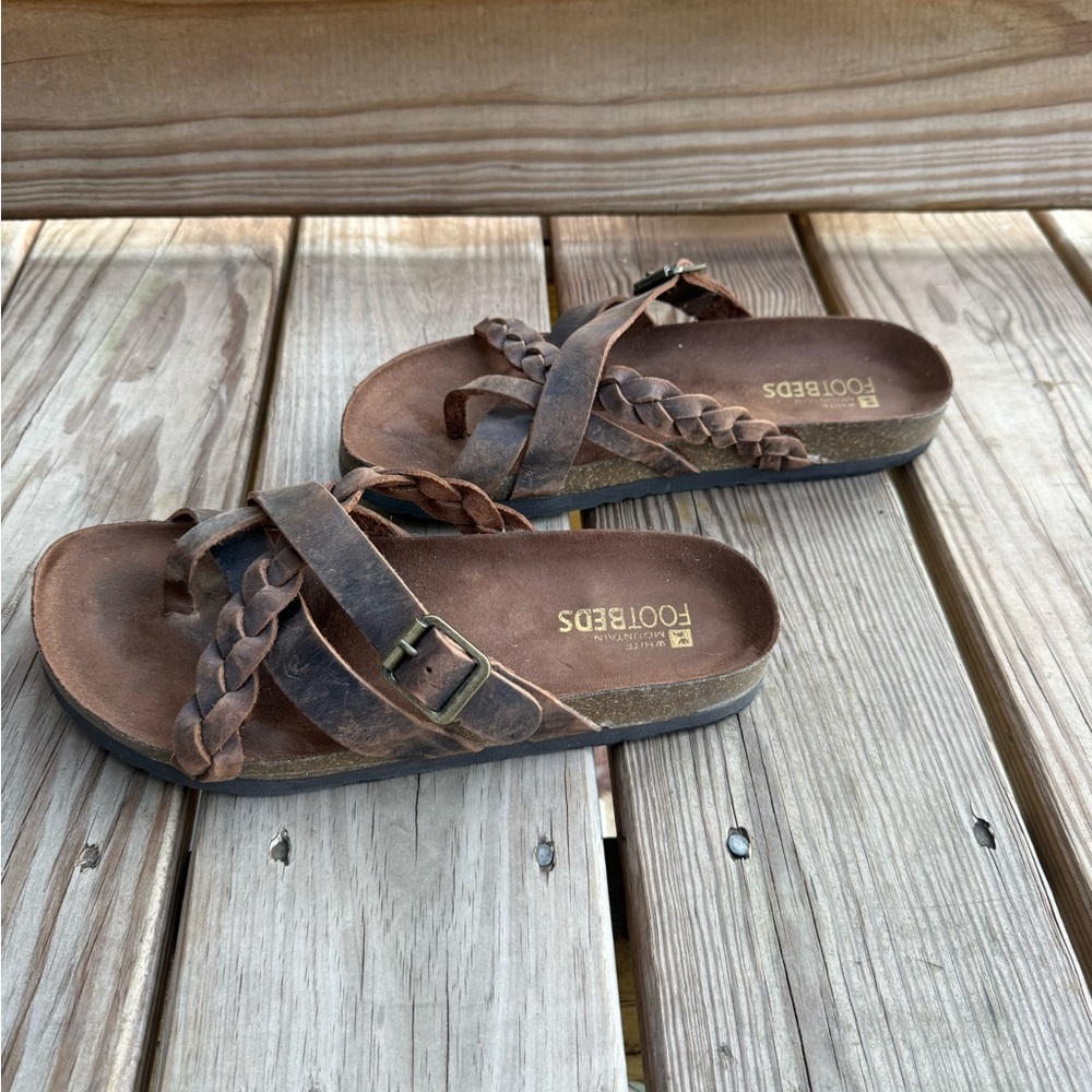 White Mountain Brown Braided Leather Slide Sandals with Buckle Sz 9M - Picture 2 of 7